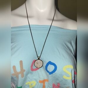 Handpainted Painted Ink Floral Pendant Necklace